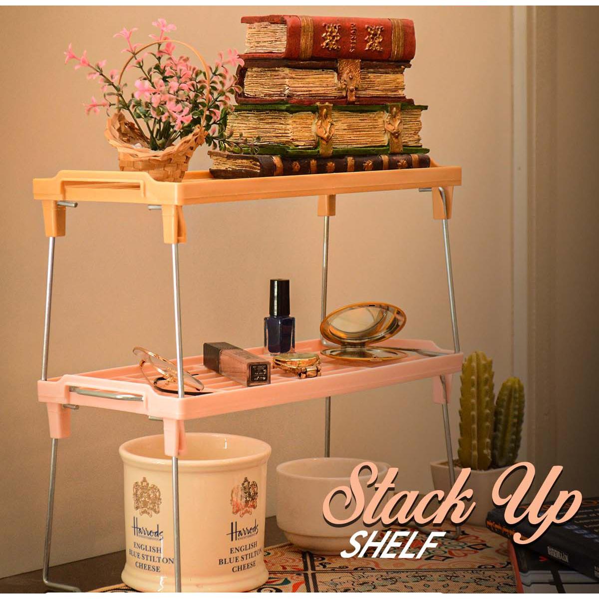Stack Up Shelf with Steel Metal Leg, Folding Kitchen Organizer Cabinet Shelves – Foldable Shelf Stand Jar Rack Cupboard Storage Support 1-3 Tier Kitchen Pantry Organizer Kitchen Accessories Storage Racks