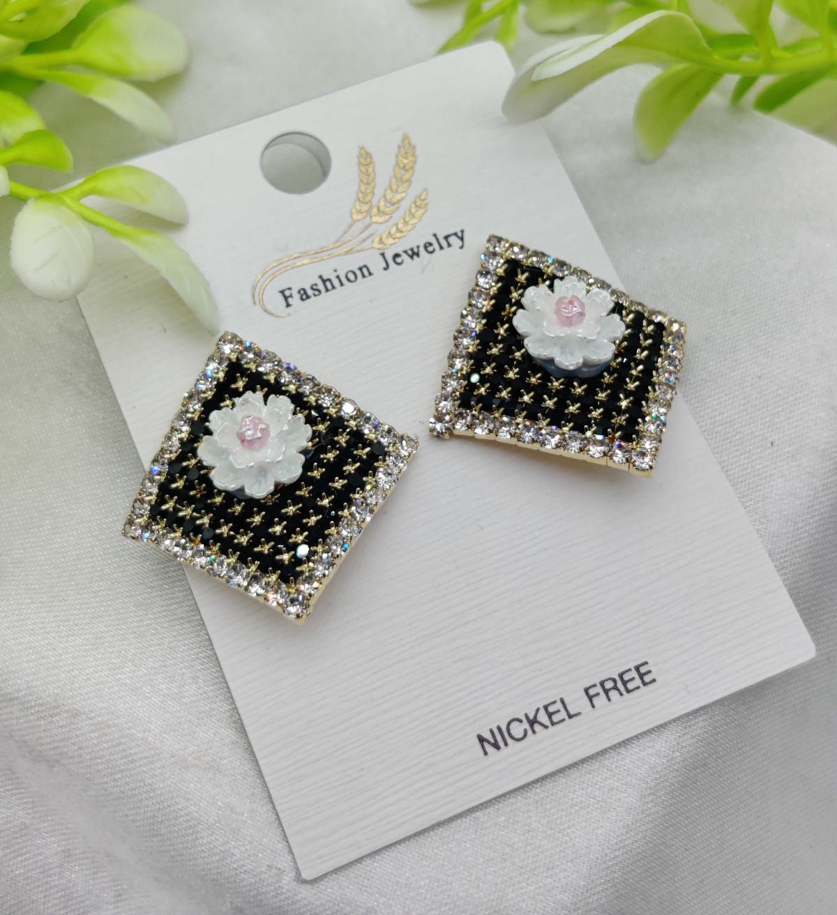 Elegant Floral Rhinestone Stud Earrings – Nickel Free