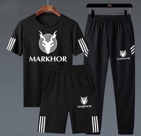 Pack of 3 Black Markhor Printed Summer Tracksuits for Men