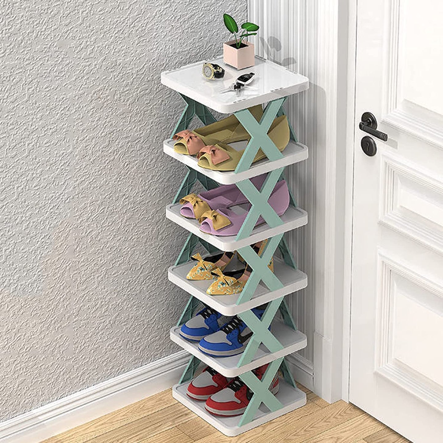 Big Size 5 Layer Multi-Functional Shoes Rack Stackable Shoes Organizer, Kitchen Rack, Bedroom Racks, Lounge Portable Shelves- X Rack, Space-Saving Plastic Cabinet, Easy Assembly, Ideal For Home Storage & Closet Shoe Shelf