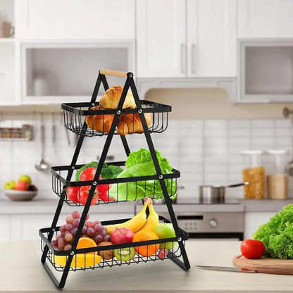 Fresh Fruit & Snack Storage Basket Black Metal 3-Tier Kitchen Organizer