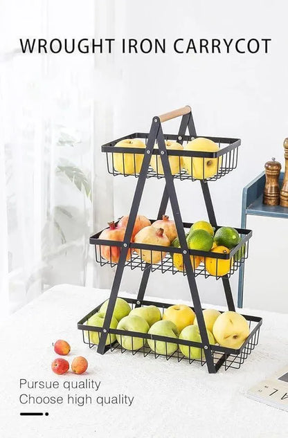 Fresh Fruit & Snack Storage Basket Black Metal 3-Tier Kitchen Organizer
