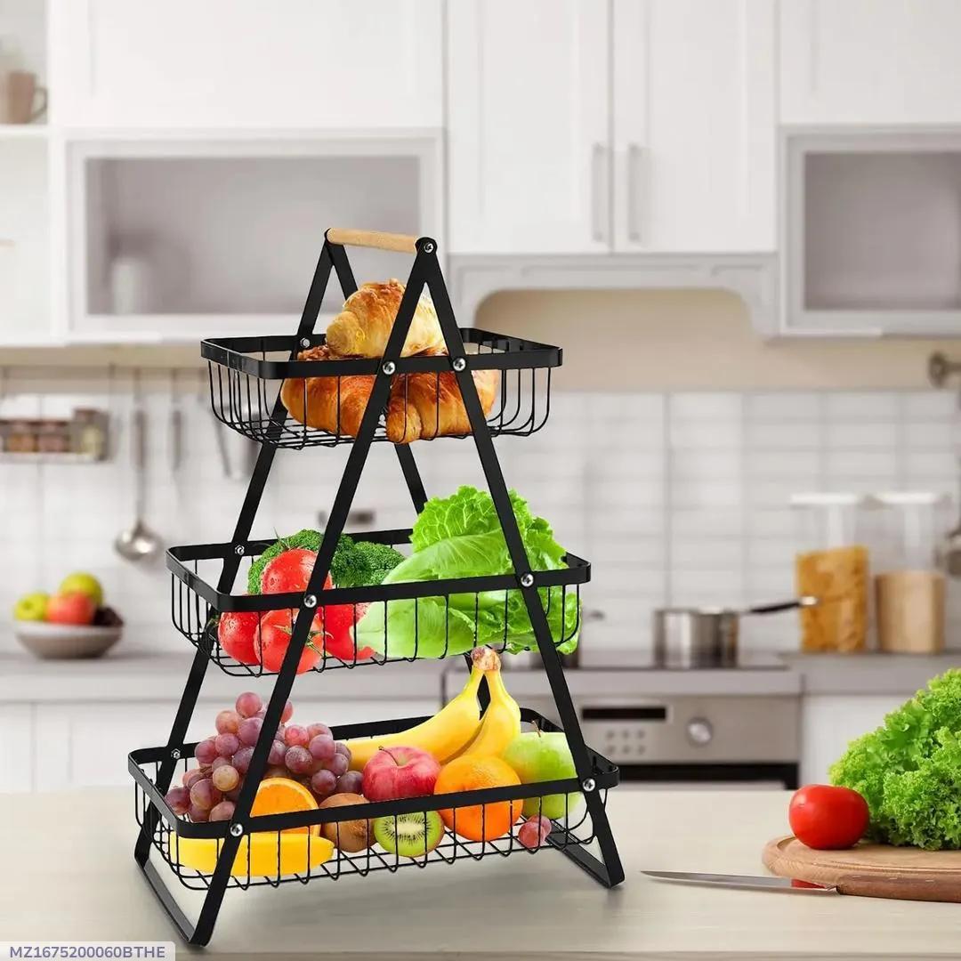 Fresh Fruit & Snack Storage Basket Black Metal 3-Tier Kitchen Organizer