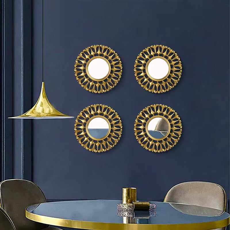 "Elegant Round Golden Wall Mirror for Any Home Décor"
