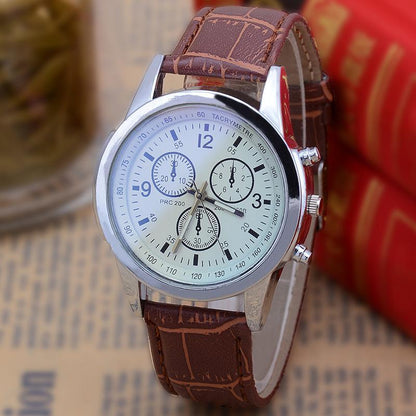 Hot sale blue light glass three-eye Belt men's watches men's micro-explosion gift