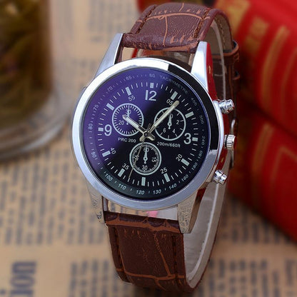 Hot sale blue light glass three-eye Belt men's watches men's micro-explosion gift