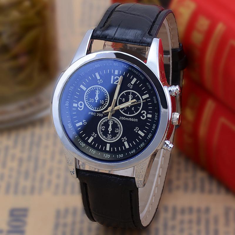 Hot sale blue light glass three-eye Belt men's watches men's micro-explosion gift