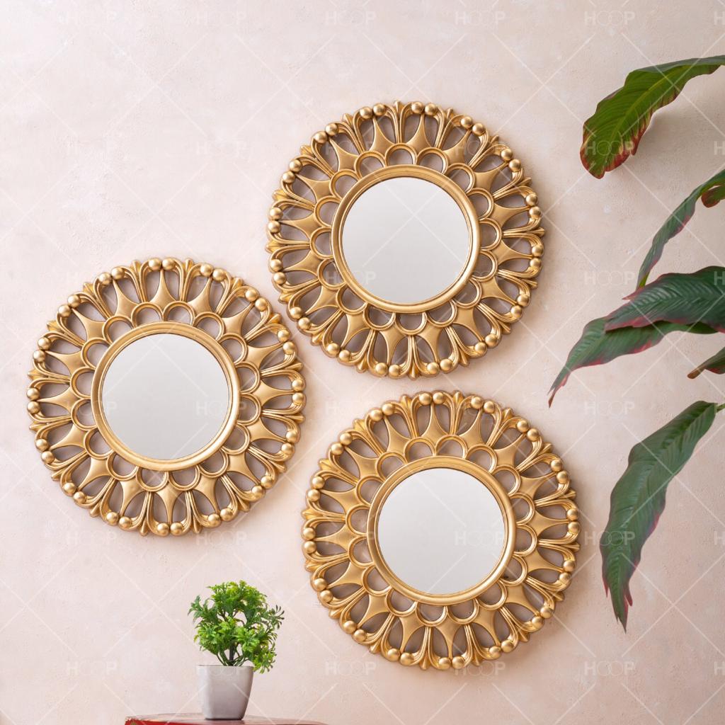 "Elegant Round Golden Wall Mirror for Any Home Décor"